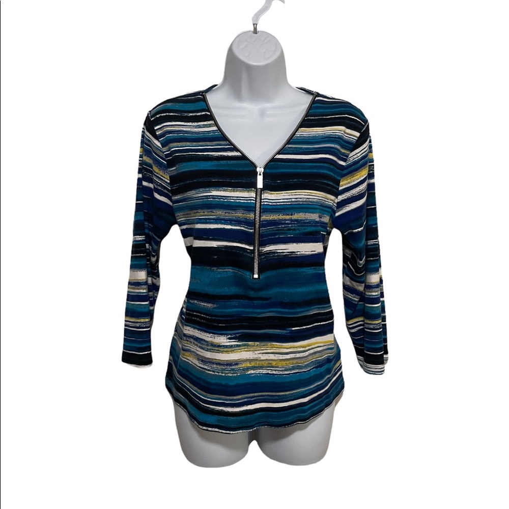 Rafaella Multi colored 3/4 Sleeve Top with Zipper Size XL
